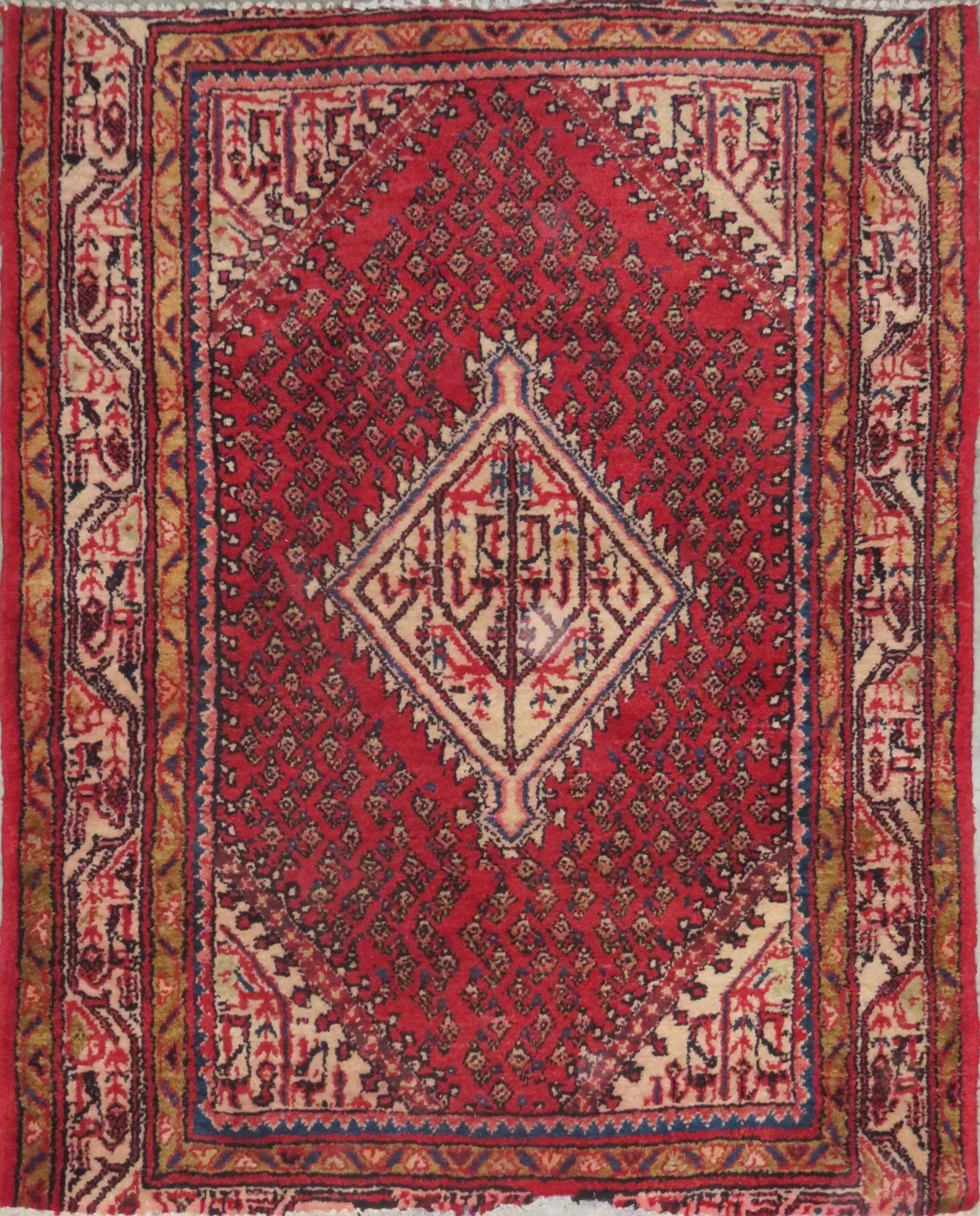 One Of The Kind Hand-Knotted Persian Wool Rug _ Luxurious Vintage Design, 3'9" x 3'5", Artisan Crafted